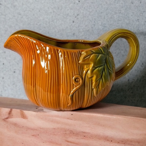 Harvest Pumpkin Gravy Boat Pitcher Hand Painted Glazed Ceramic NEW Merchandise - Picture 13 of 15